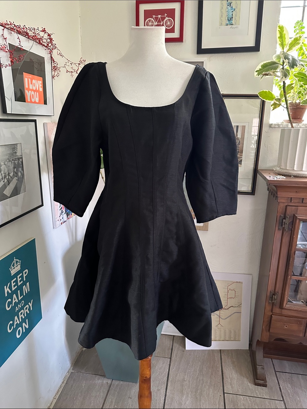 H&M Black Fit-and-Flare Mini Dress with Puff Sleeves Small & Medium NWT